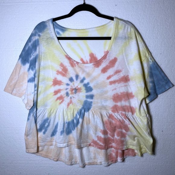 American Eagle Outfitters Tops - American Eagle Women's Size XL Tie Dye Peplum Crop Top Scoop Neck Pastel Casual